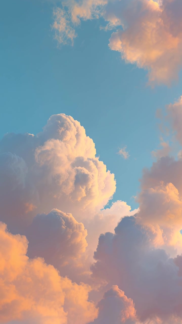 Fluffy Clouds Drifting Across a Blue Sky at Sunset