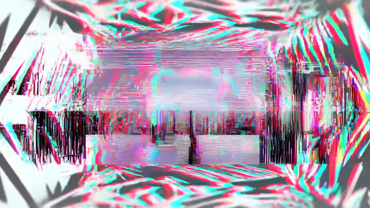 Fundo Animado de Túnel Abstrato Vibrante com Glitch.