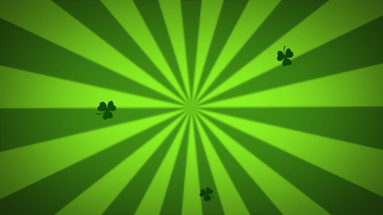 animación flotando tréboles verdes cayendo en rayas verdes girando en bucle en el fondo