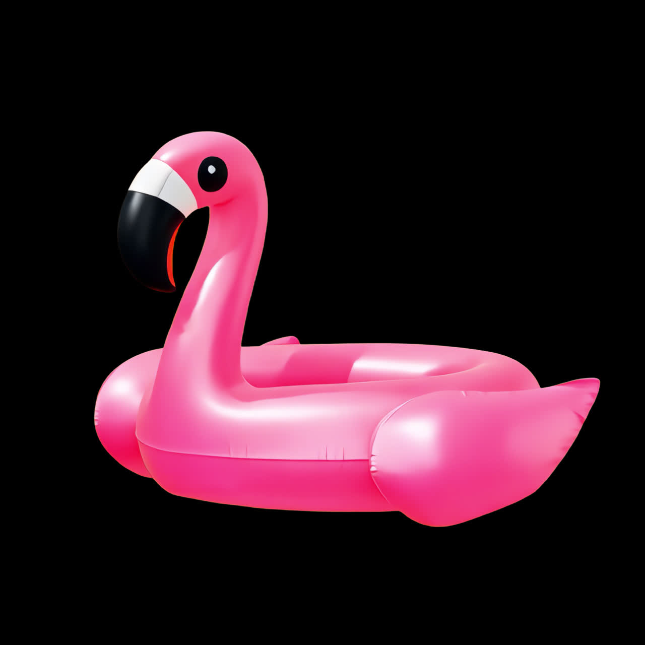 Inflatable flamingo pool toy animation isolated asset, transparent 4K video, alpha channel, ProRes
