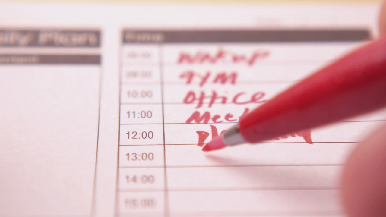 plan diario con pluma roja