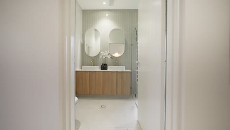 luxury bathroom with sleek fixtures and minimalist design in a small modern home