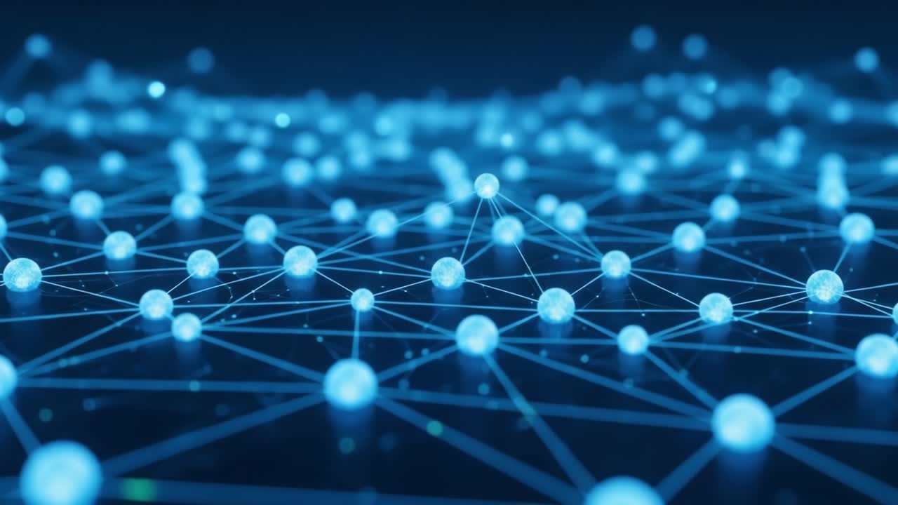 A Captivating Visualization of a Network of Blue Particles Illuminated in a Dark Space, Representing Connections and Interactions in a Digital Realm