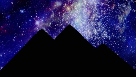 the black silhouette shape of the pyramids in giza, egypt, over a moving starscape timelapse background