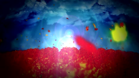 autumn forest landscape illustration, abstract nature background, maple leaf loop animation,