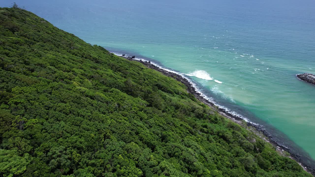 Parco Nazionale di Burleigh Head, foresta pluviale e foce del torrente Tallebudgera: promontorio nel Queensland, Australia - ripresa aerea
