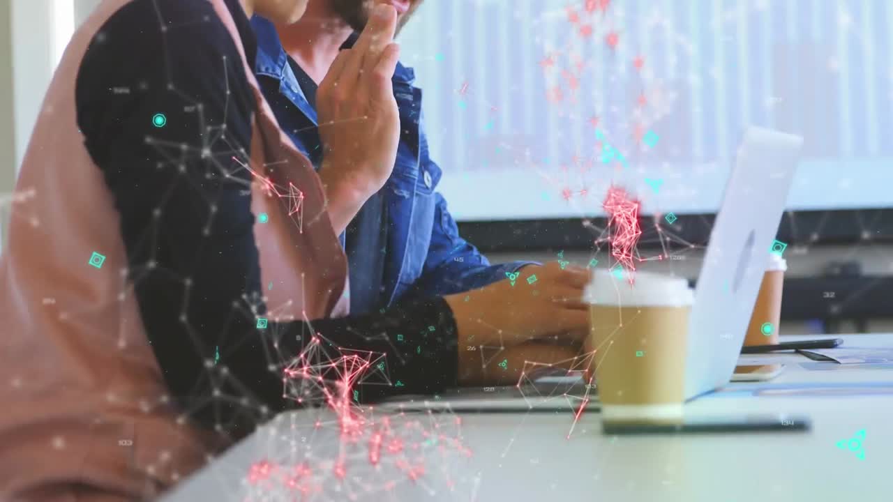 다양한 비즈니스 인사에 대한 연결 및 아이콘 네트워크와 함께 qr 코드의 애니메이션