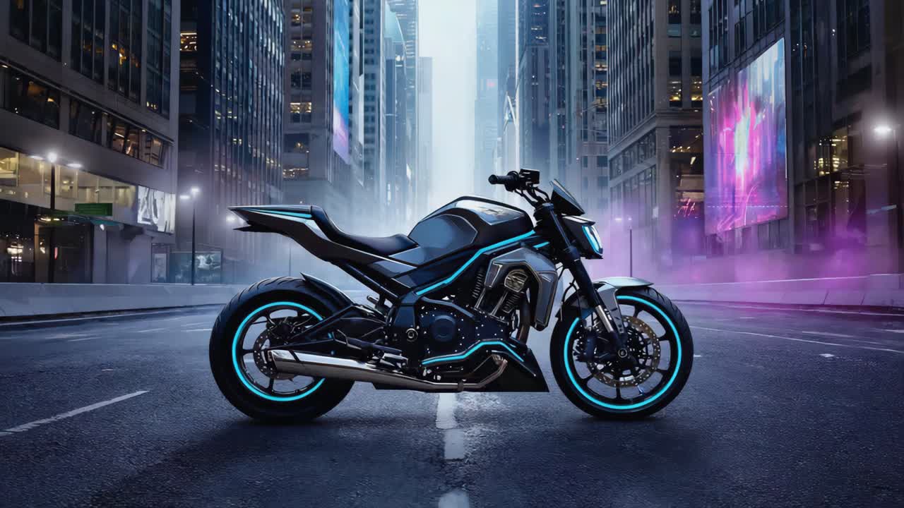 Futuristic Motorcycle in a Modern Cityscape