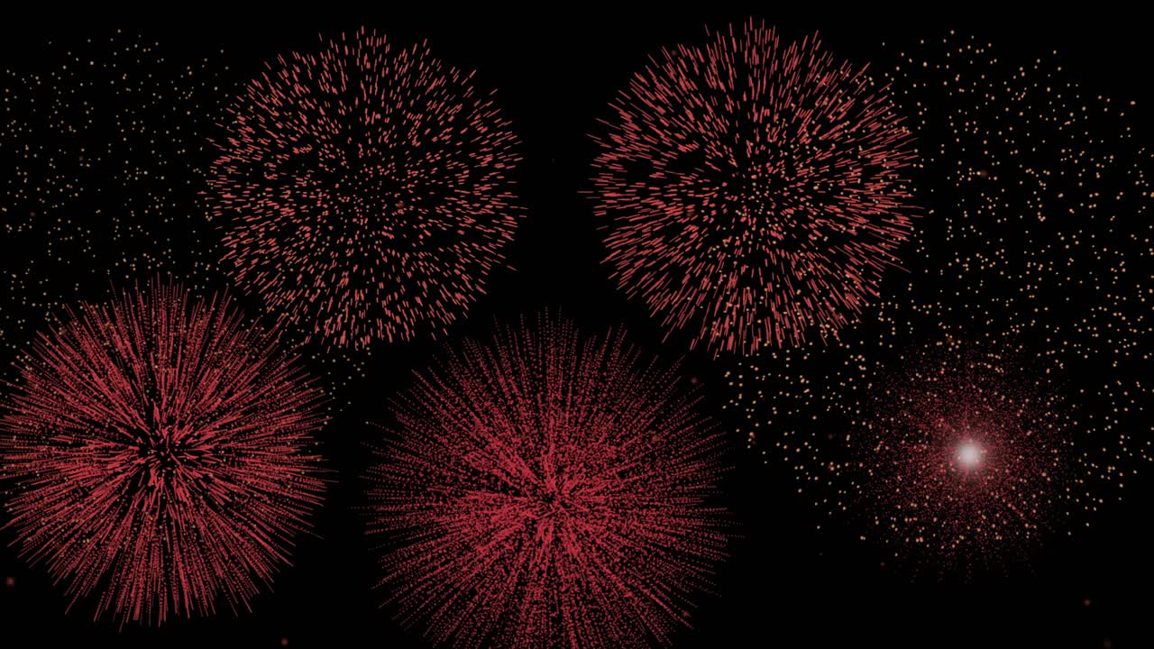 Animated fireworks show with various explosions