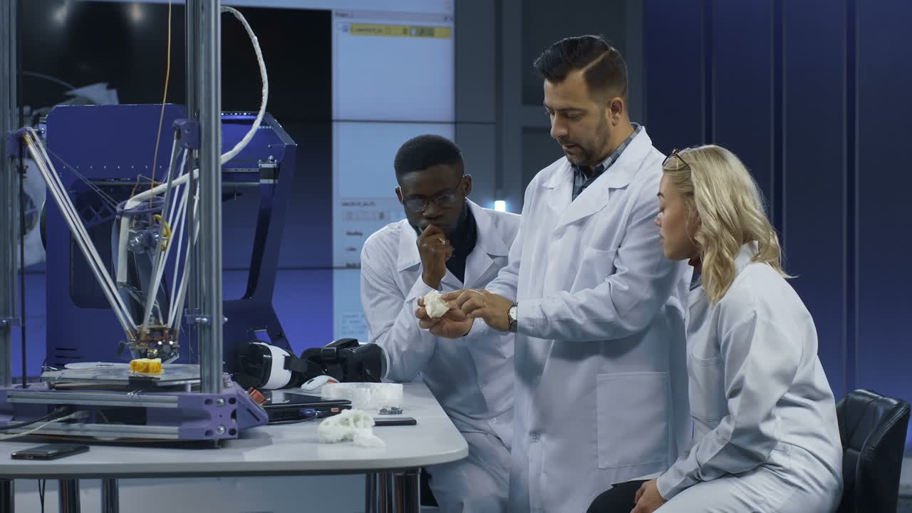 Scientists Analyzing 3D Printed Model in a Laboratory