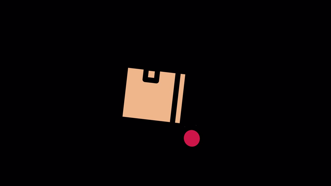Animated Brown Box Rolling on a Red Wheel on Black Background