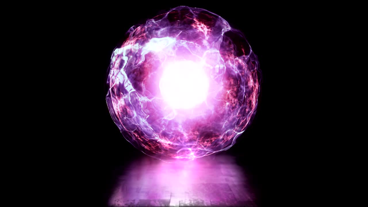 bola de energía y plasma en el núcleo del reactor. fusión termonuclear con flujos de plasma pulsantes. bucle