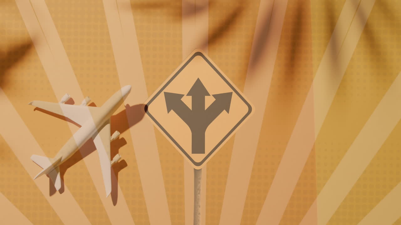 animación de una señal de tráfico con flechas y líneas sobre el plano