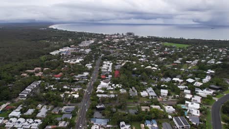 Aerial-View-of-of-Byron-Bay,-Coastal-Town-in-New-South-Wales,-Australia