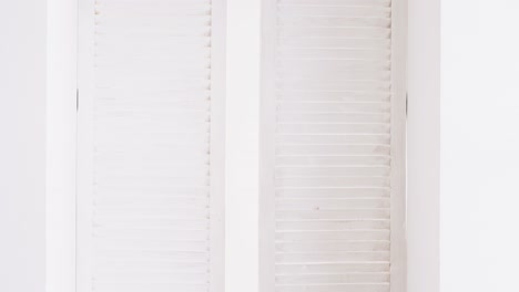 man standing in a white room with shutters