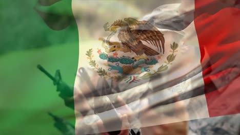 animation of flag of mexico over diverse male soldiers