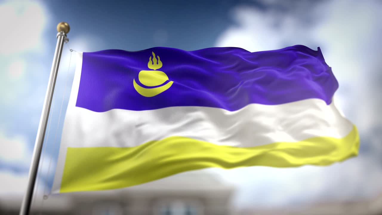 la bandera de buriatia ondeando en cámara lenta 3d con fondo de cielo azul - bucle sin costuras 4k