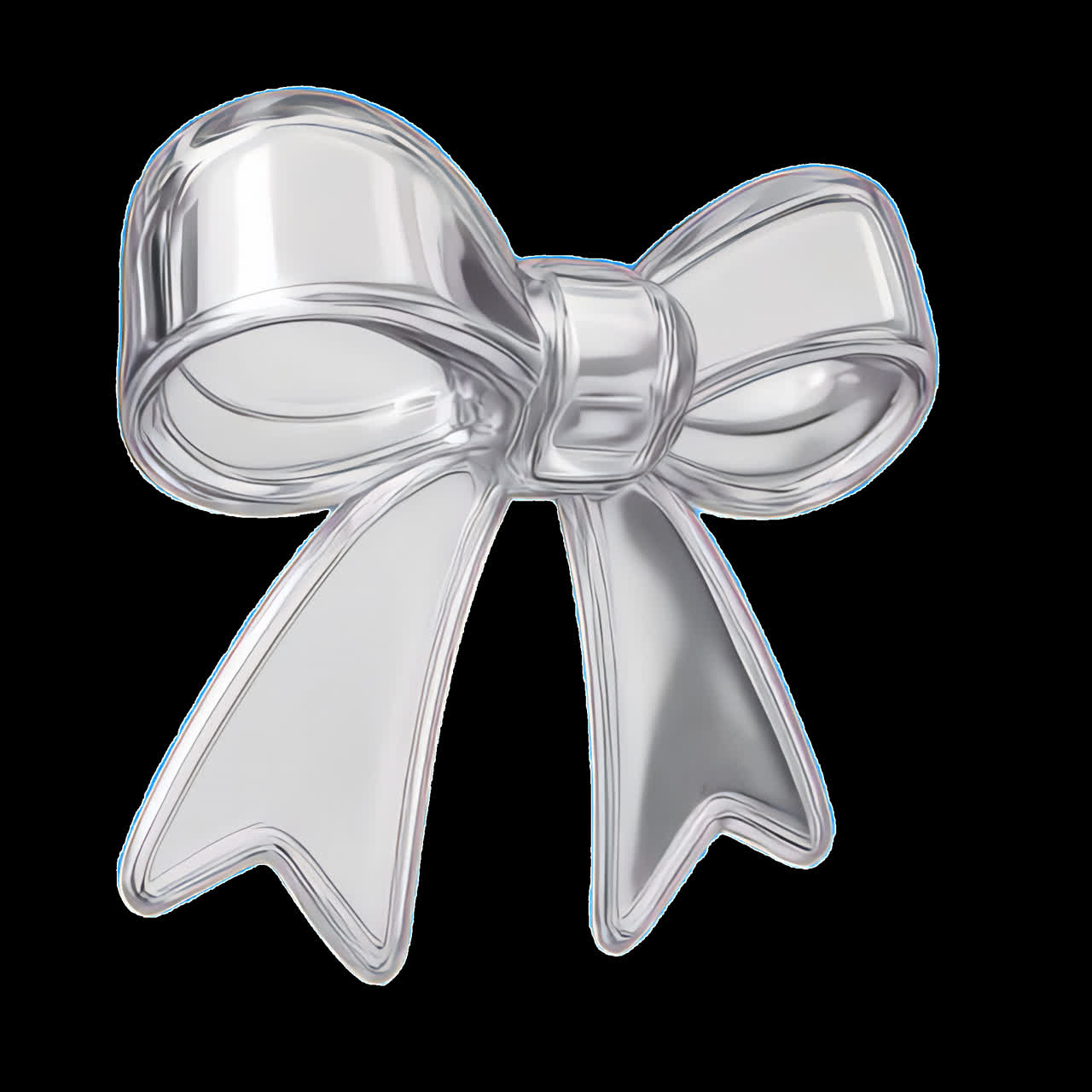 Elegant silver bow illustration animation isolated asset, transparent 4K video, alpha channel