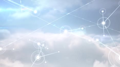 Animation-of-network-of-connections-with-spots-over-clouds-in-sky