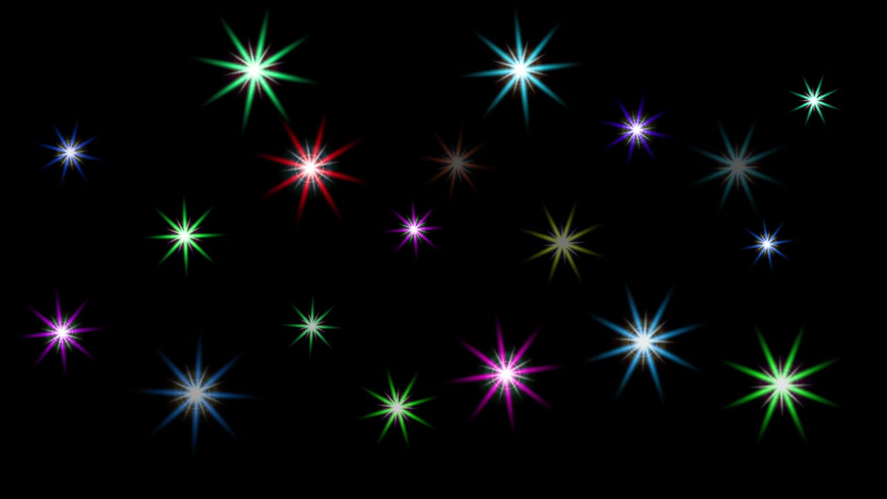 las estrellas de colores brillan efecto de fondo en la animación de pantalla negra