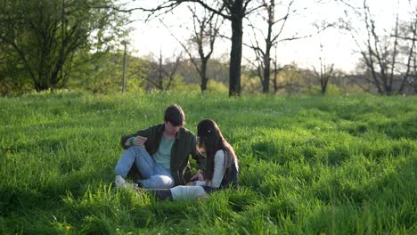 young couple relaxing in a park