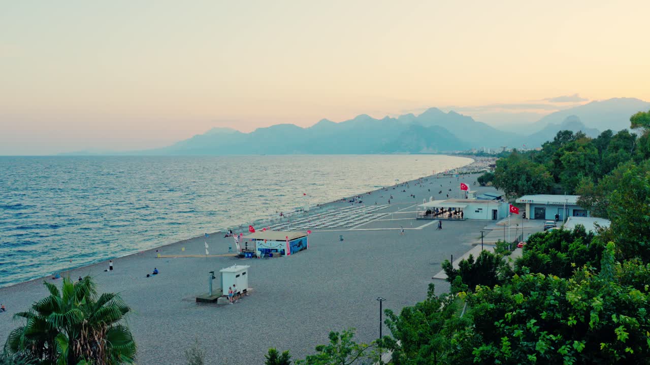 Stunning 4K video of sandy beach in the coastline of Antalya, Turkey