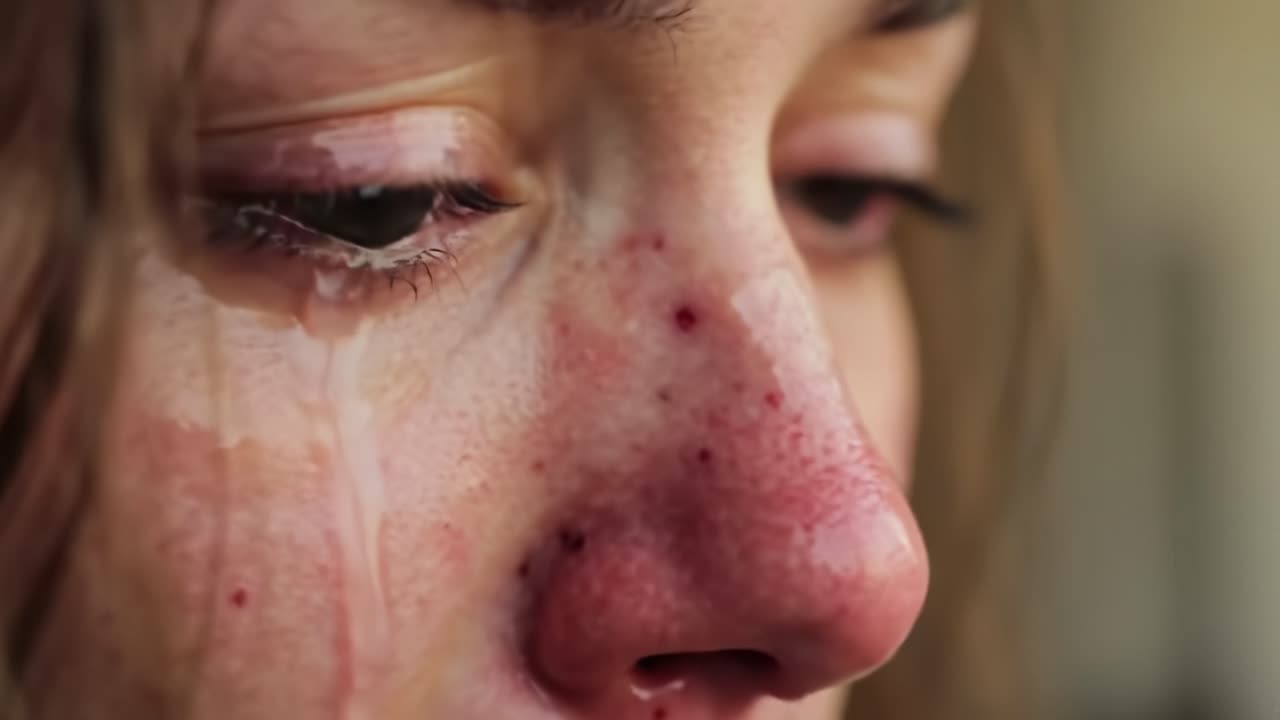A Raw and Emotional Close-Up of a Girl's Face Capturing the Depths of Sadness as Tears Stream Down Her Cheeks, Revealing Her Vulnerability and Struggles