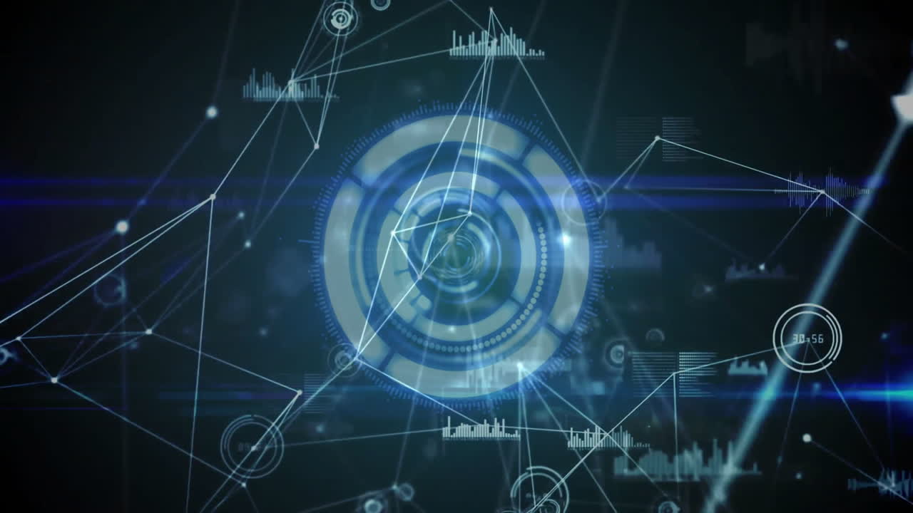 데이터 처리 및 네트워크 연결 애니메이션과 함께 미래의 디지털 인터페이스