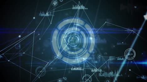 interfaz digital futurista con procesamiento de datos y animación de conexiones de red