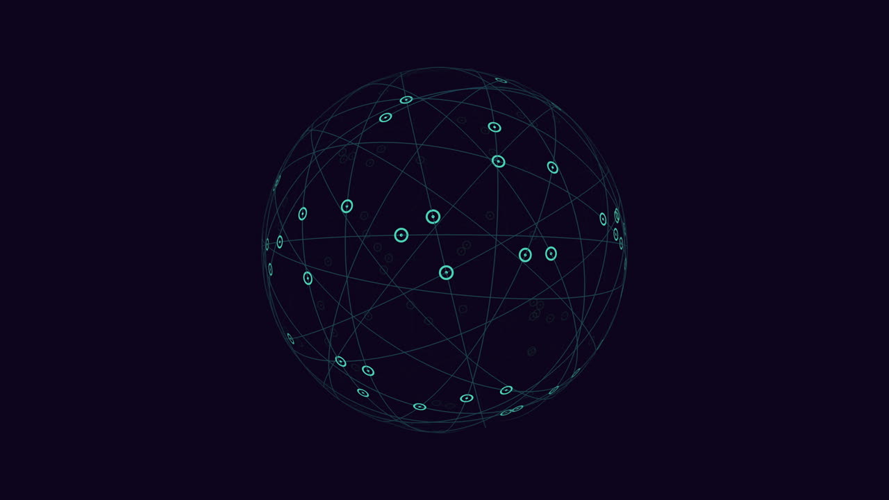 esfera futurista de líneas de neón y puntos en degradado negro
