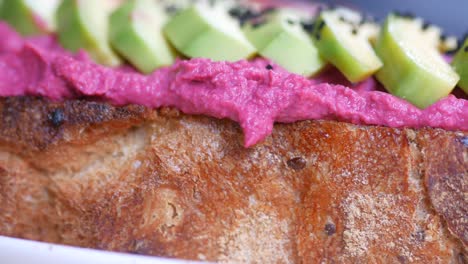 avocado toast with beetroot hummus