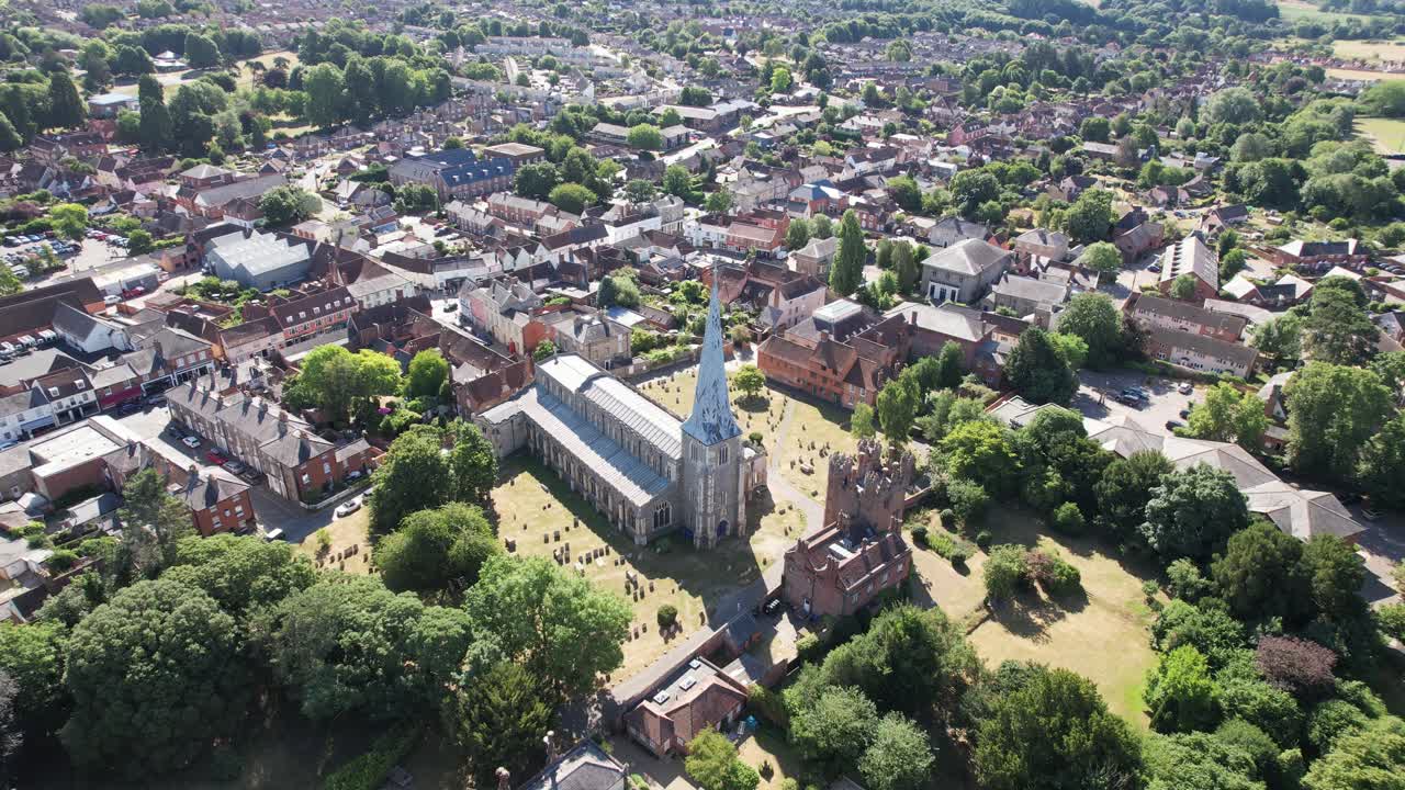 St Mary's Church Hadleigh  town Suffolk, UK drone aerial view
