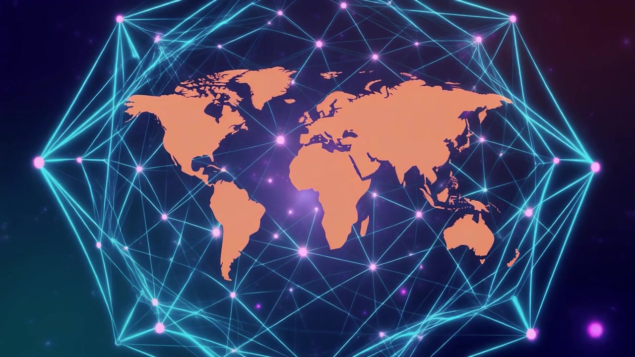 Digital World Map with Glowing Network Connections