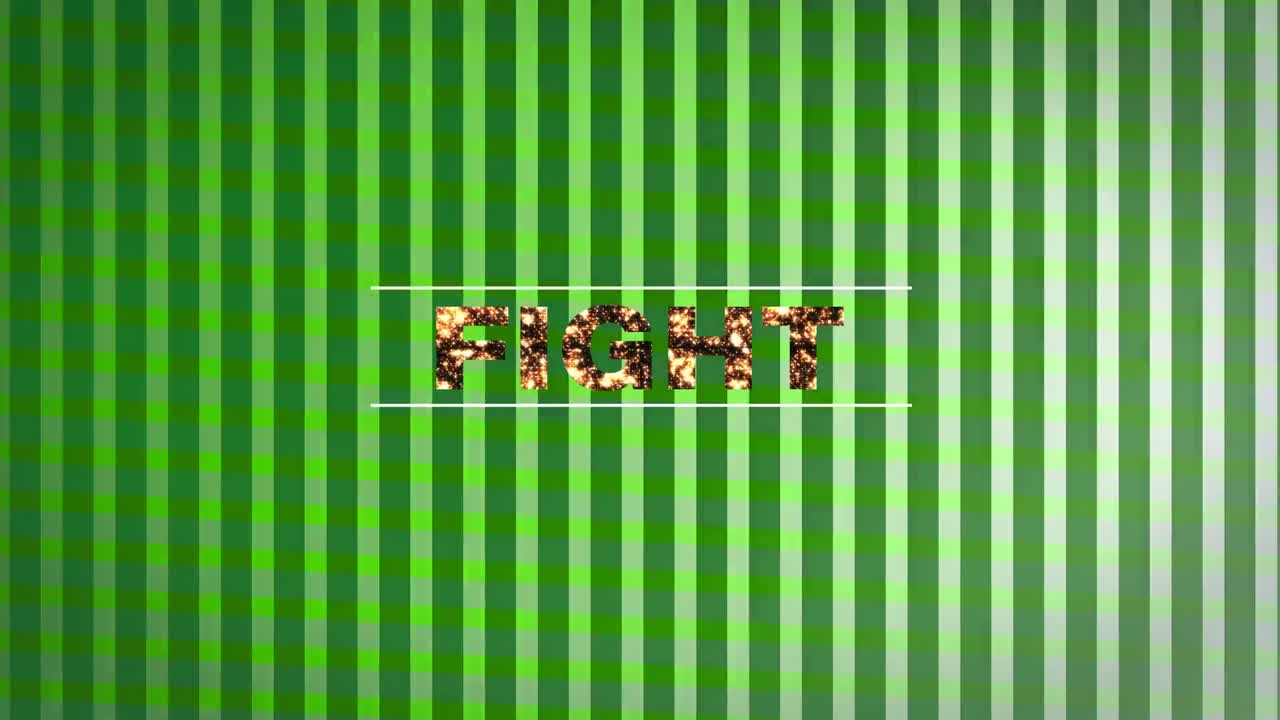 녹색 줄무 ⁇  배경에 맞서 싸우는 텍스트의 디지털 애니메이션