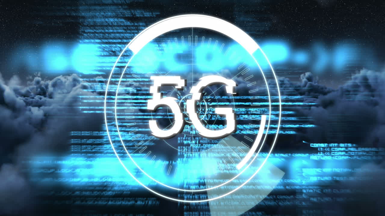 testo 5g sui cerchi sull'elaborazione dei dati contro le nuvole scure