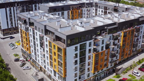modern residential building. beautiful design of a new city complex. high-rise apartment buildings with windows and balconies. aerial view.