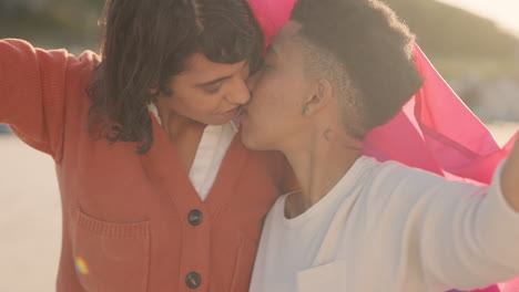 Love,-lesbian-and-kiss-with-couple-for-freedom