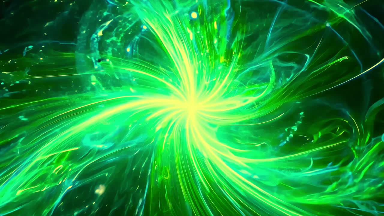 Vortice dinamico astratto di luce verde con energia luminosa