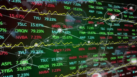 animation of financial data processing and stock market over using stock market in background