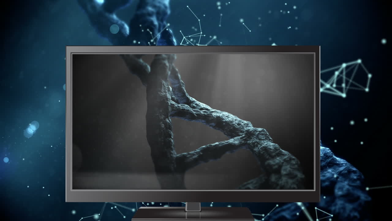 컴퓨터 모니터 디스플레이 4k에 있는 dna 모델의 디지털 애니메이션