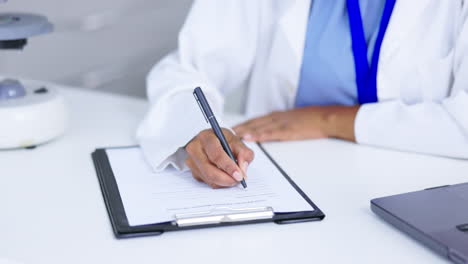 hands, checklist and doctor writing for insurance