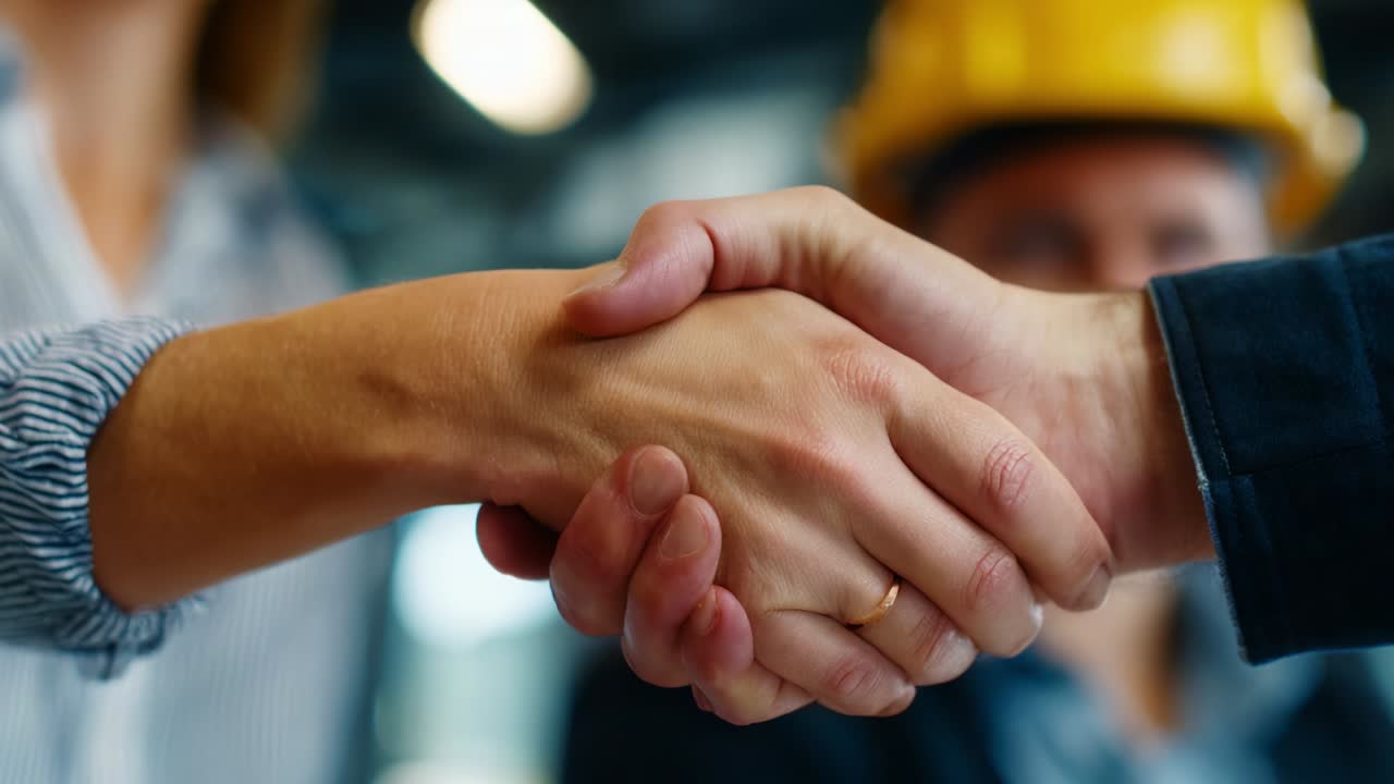 A firm handshake representing collaboration and agreement between two professionals in a workplace setting, highlighting the importance of trust and partnership during negotiations and business discussions