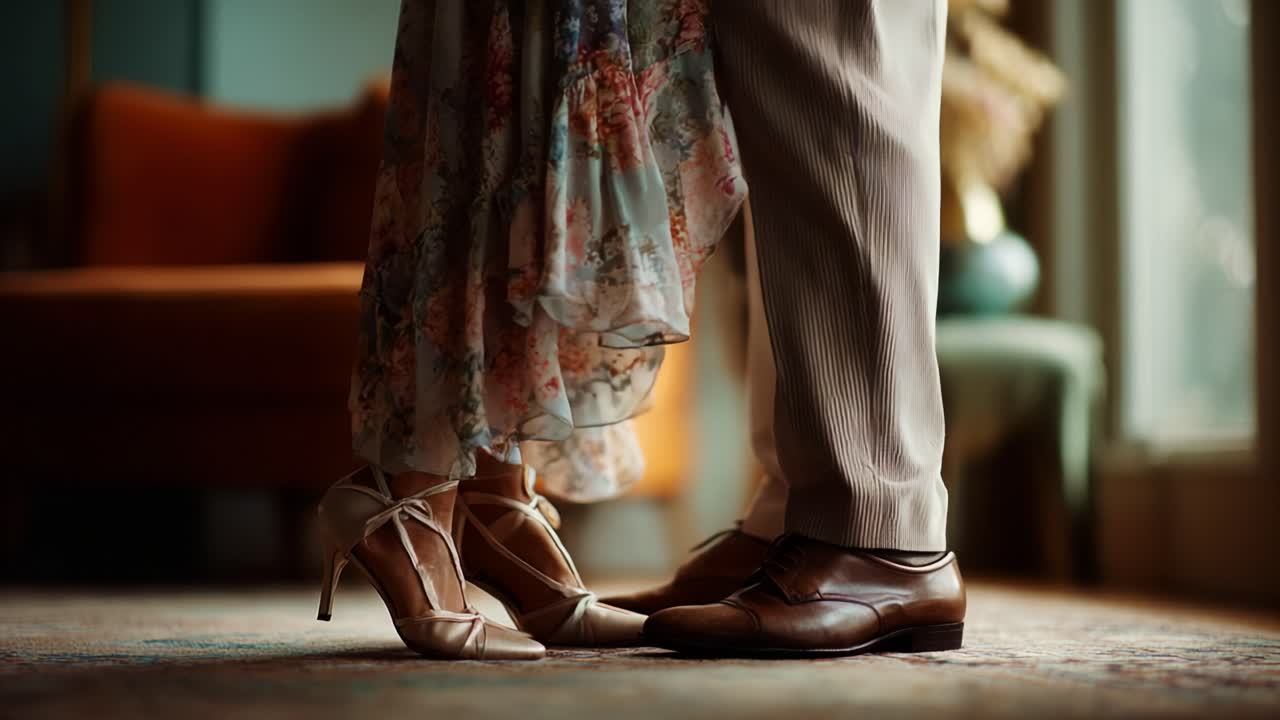 A Close-Up Romantic Moment Captured: The Elegance of Feet in Dance Shoes Symbolizing Connection, Intimacy, and the Beauty of a Cherished Relationship