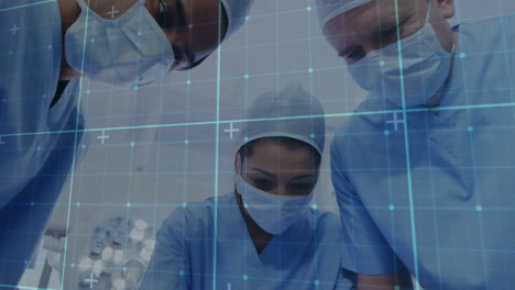 animation of data processing over diverse surgeons with face masks