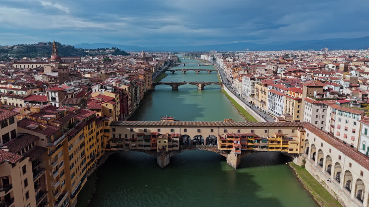 drone footage of ponte vecchio and the historic heart of florence