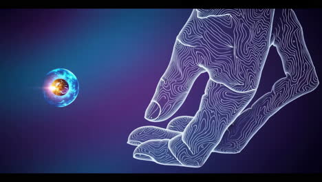 abstract hand reaching for cosmic energy orb
