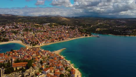 4k tracking shot over the island town of primošten, croatia