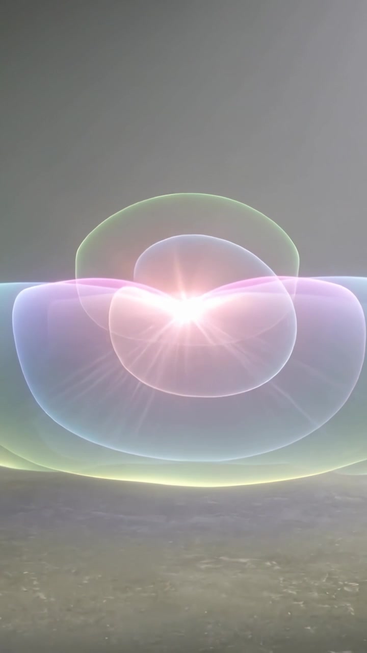 Vertical video: Appearing bright flare causing bubble layers expanding above low horizon, starburst