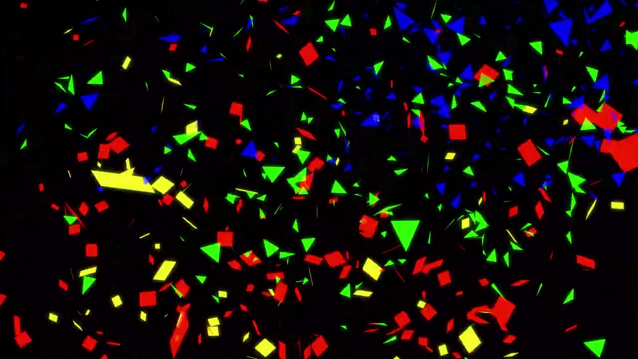 Coriandoli colorati che esplodono su sfondo nero.