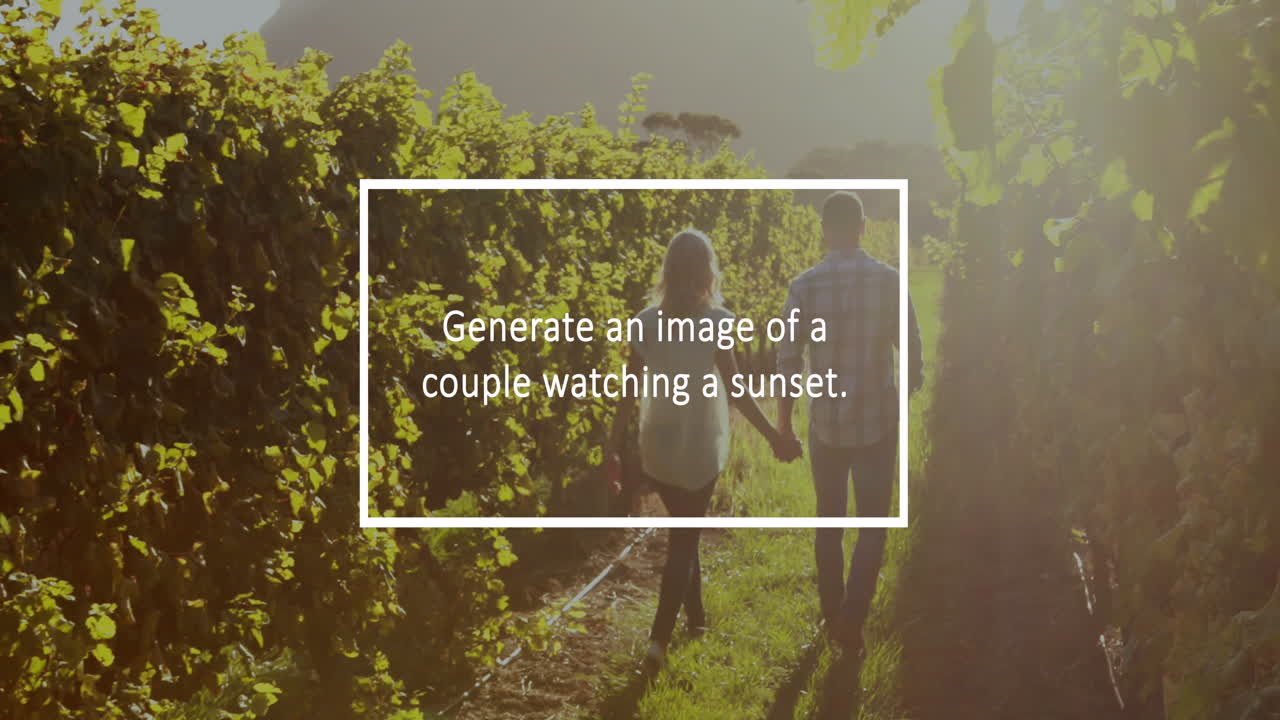 animación de burbujas de texto y habla sobre una pareja caucásica junto al mar.